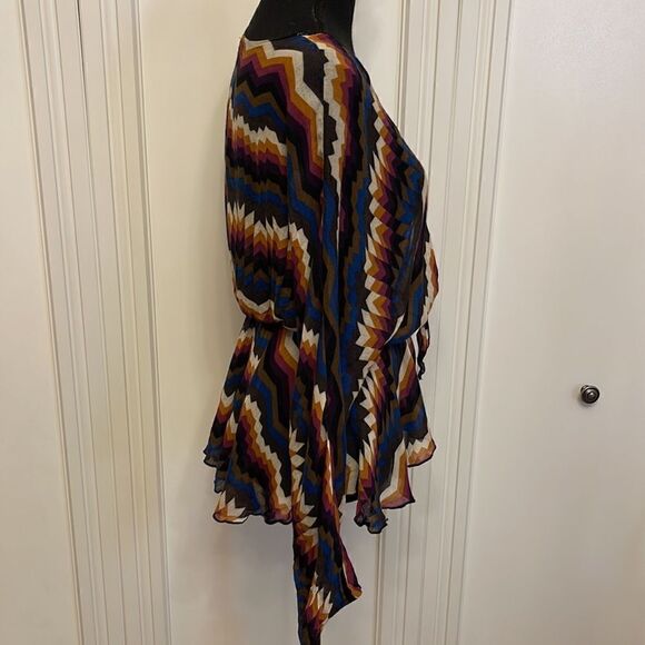 For Love & Lemons tie‎ front geometric print peplum blouse size XS - Picture 5 of 8